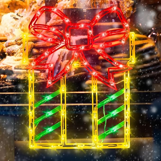 Christmas Decorations - 16" Christmas Window Silhouette Lights - 4 Pack Colour Lighted Christmas Stocking,Candy Cane,Gift Box,Santa for Holiday Indoor/Outdoor Wall Door Window Decorate