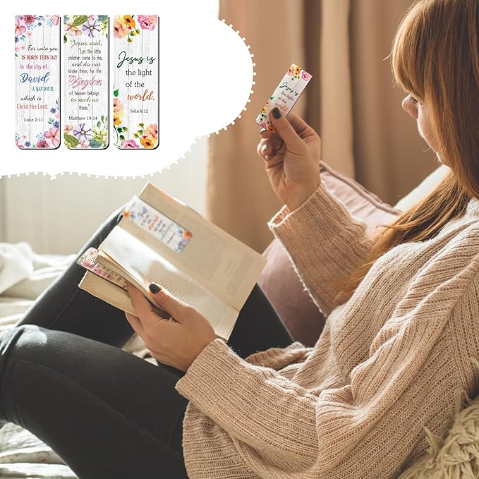 Chinco 30 Pcs Christian Bookmarks Magnetic Bible Verse Bookmarks Religious Scripture Inspirational Church Supplies Motivational Prayer Page Clip for Women Kid Student Teacher School Gift (Flower)