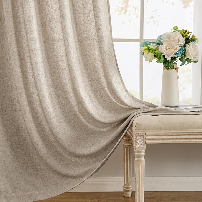 MIULEE Non-See-Through Privacy Linen Curtains 2 Panels, Light Filtering Window Curtains Farnhouse Textured Back Tab Semi Sheer Drapes for Bedroom Living Room, 52 x 72 Inches Long, Taupe