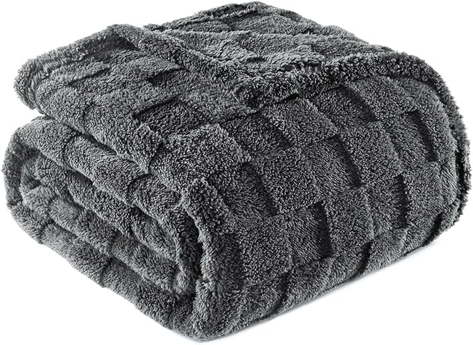 Exclusivo Mezcla Twin Size Flannel Fleece Blanket, Super Soft and Warm Lightweight Checkered Pattern Blankets for All Seasons, 60x80 Inches, Dark Grey
