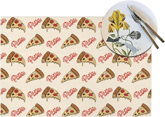 Cute Pizza Food Placemats Set of 4, Washable Decorative Table Mats for Kitchen Holiday Party Farmhouse Home Decor Funny Place Mats 12"x18"