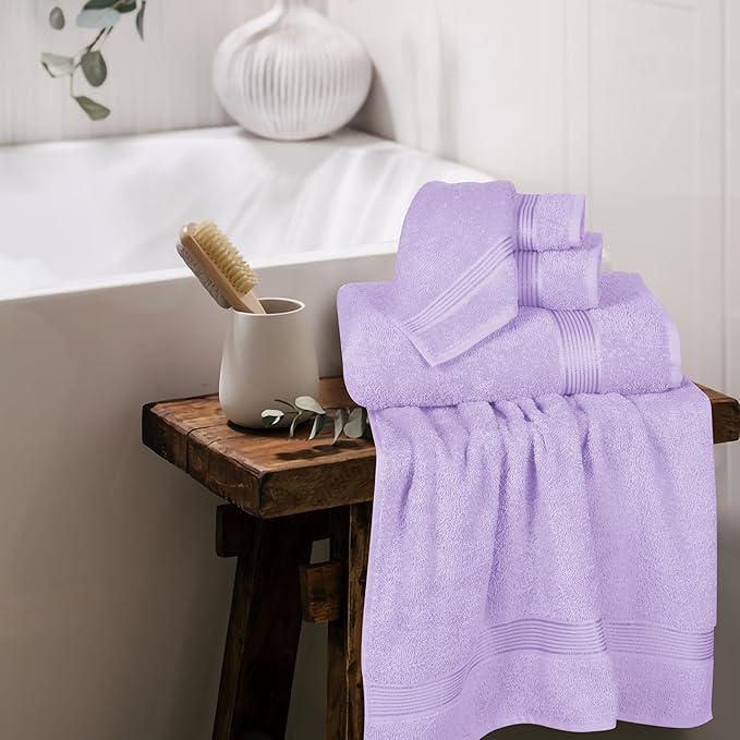 Belizzi Home Ultra Soft 6 Pack Cotton Towel Set, Contains 2 Bath Towels 28x55 inch, 2 Hand Towels 16x24 inch & 2 Wash Coths 12x12 inch, Ideal for Everyday use, Compact & Lightweight - Dark Purple