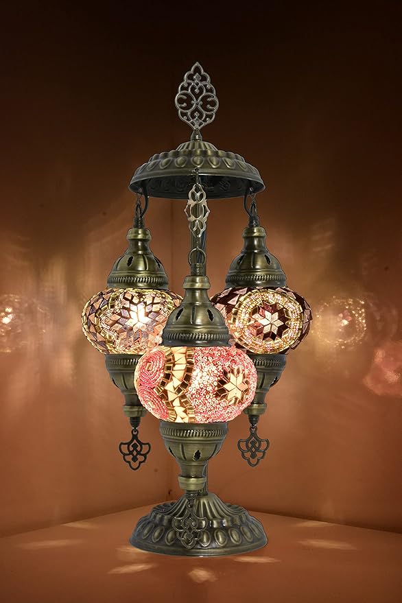 mozaist 3 Mosaic Sphere Turkish Table Lamp, Purple Basil, Handmade Glass Beads and Metal, Boho Style Vintage Living Room, Dining Room Farm Decor Colorful Light with US Plug&E12 Socket