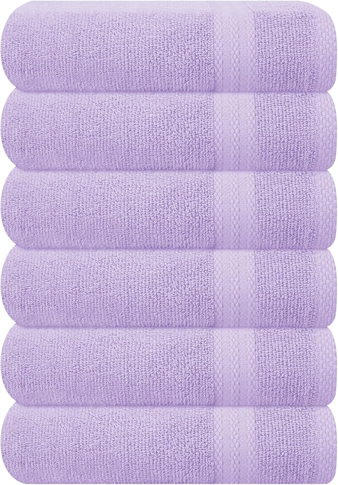 GLAMBURG Ultra Soft 6-Piece Hand Towel Set 16x28-100% Ringspun Cotton - Durable & Highly Absorbent Hand Towels - Ideal for use in Bathroom, Kitchen, Gym, Spa & General Cleaning - Purple