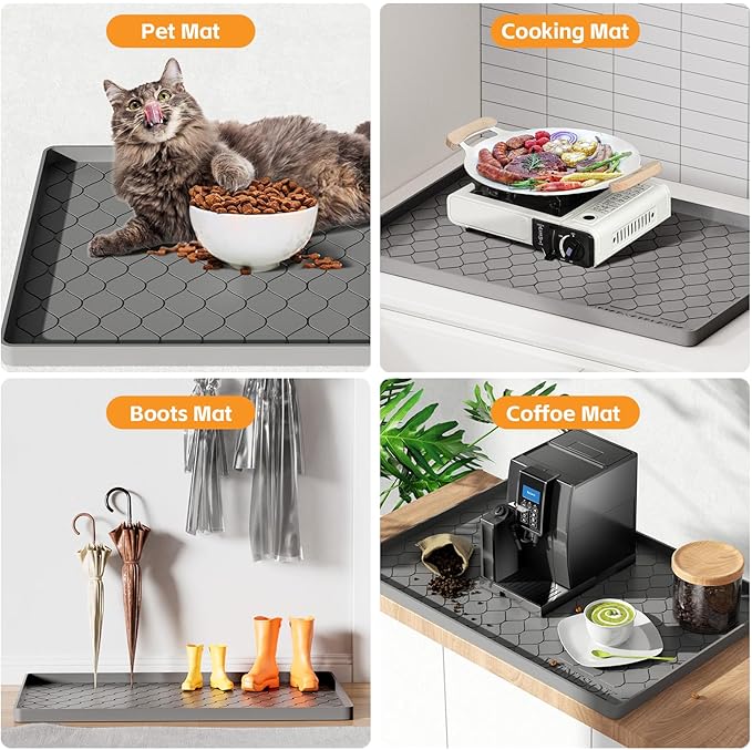 Silicone Under Sink Mat 28" x 19", Kitchen Essentials and Gadgets, Shelf Liner and Cabinet Protector, Home Organizers and Storage, Waterproof Bathroom Tray