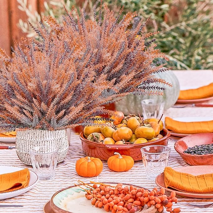 Agusbagli 72 Bundles Artificial Fall Flowers Outdoors, UV Resistant Fake Lavenders No Fade Faux Plants Arrangement for Thanksgiving Autumn Weddings Indoor Home Decorations