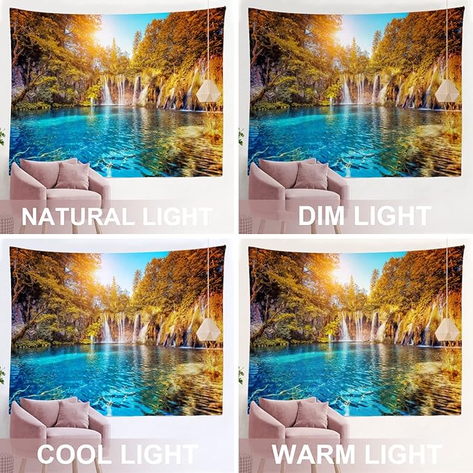 BaoNews Turquoise Natural Waterfall Tapestry,Plitvice Lakes Large Wall Hanging Polyester Tablecloths Tapestry Bedroom Room Living Room Dorm 59.1 x 82.7 Inches