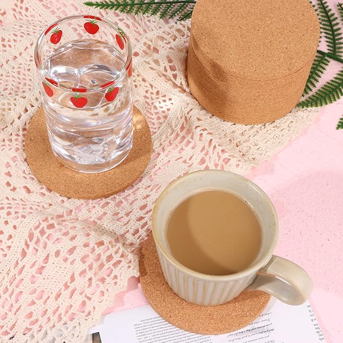 160 PCS Cork Coaster Bulk for Drink Absorbent 4 Inches Tea or Coffee Coaster Set Round Heat Resistant Bar Cup Mat Reusable Table Blank Gift for DIY Craft Holiday Wedding Birthday Party Supply