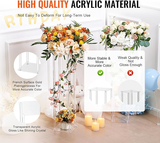 VEVOR 2PCS 31.5inch High Wedding Flower Stand, with Acrylic Laminate,Acrylic Vase Column Geometric Centerpiece Stands, Floral Display Rack for T-Stage Events Reception, Party Decoration Home