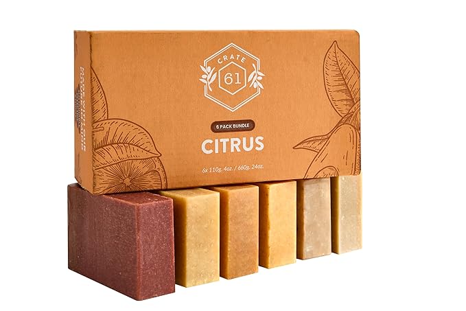 Handmade in Canada, Plant Based Cold Process Natural Bar Soap, With Premium Essential Oils, Dry Skin, Pack of 6 (Citrus)