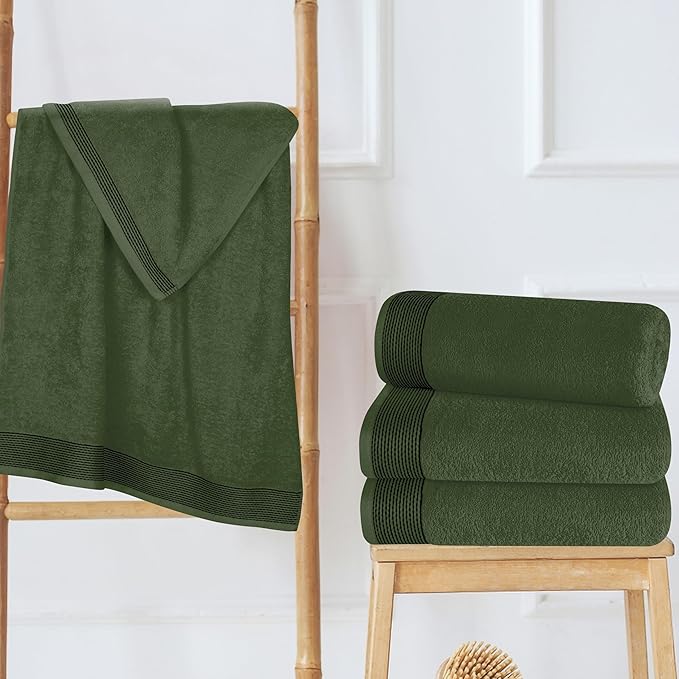 Belizzi Home Ultra Soft 4 Pack Oversized Bath Towel Set 27x54 inches, 100% Cotton Bath Towels, Highly Absorbant Compact Quickdry & Lightweight Towel, Ideal for Gym Travel Camp Pool - Olive Green