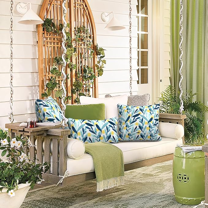 LVTXIII Outdoor/Indoor Lumbar Pillow Cases ONLY, 12” x 20” Patio Garden Decorative Lumbar Pillow Covers All Weather Lumbar Cushion Covers for Home Garden Sofa Use, Leaves Multi