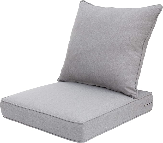 QILLOWAY Outdoor/Indoor Deep Seat Cushions for Patio Furniture, Lawn Chair Cushion 24 x 24 inch,All Weather(Silver/Grey)