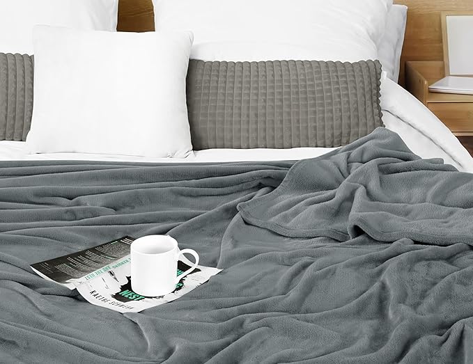 Utopia Bedding Cool Grey Fleece Blanket Queen Size Fuzzy Soft Anti-Static Microfiber Bed Blanket (90x90 Inch)