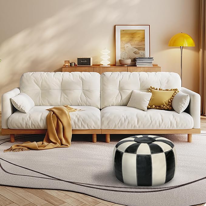 Thgonwid Unstuffed Moroccan Ottoman Pouf Cover, Ottoman Footstool Storage Solution, Bean Bag Chair, Foot Rest, Multi-Black&White