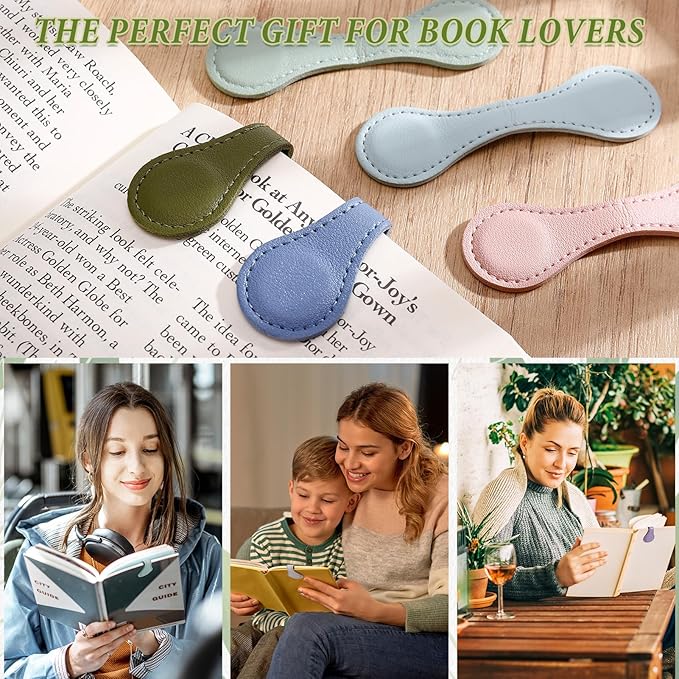 8 Pcs Leather Magnetic Bookmarks,Retro Magnetic Bookmark Holder,Double-Sided Magnetic Buckle for Wallet,PU Leather Bookmark Gift Suitable for Reading Lovers(Light Colour)