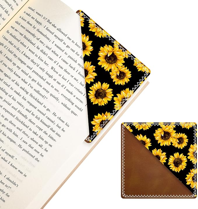 Personalized Leather Bookmarks, Fun & Cute Book Accessories for Reading Lovers, Unbreakable Page Markers for Women Men Girls Boys Student Teacher Kids Retirement Birthday Gifts (Cute Sunflower)