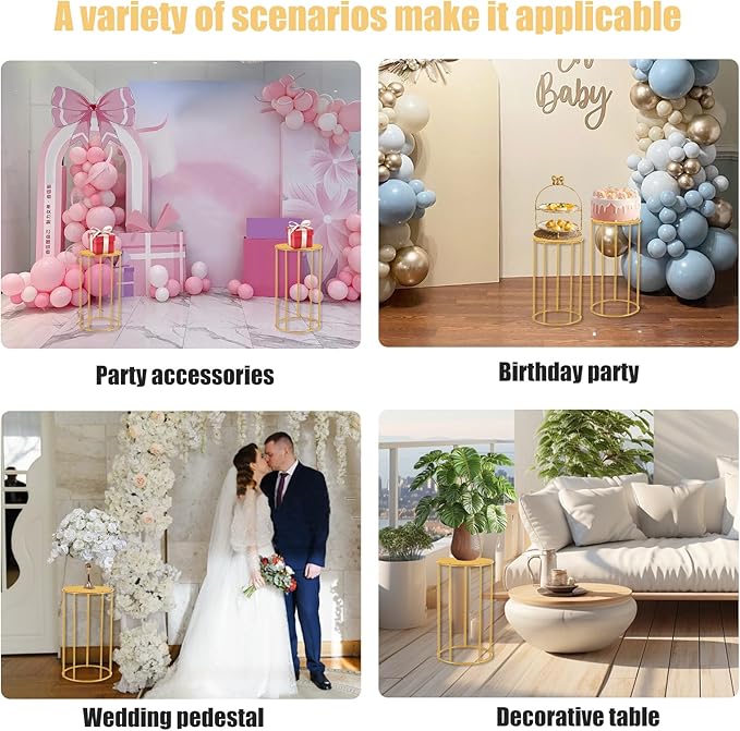 Height 17.7 in Pedestal Tables Stand for party - Small Gold Side Table,Display Set Flower Stand for wedding Birthday party ,Plant Stand,Home Patio Decor, 17.7" (H)*11(W)