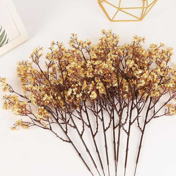 Babys Breath Artificial Flowers, 8 Bundles Gold Real Touch Fake Flowers Silk Flowers for Vase Home Office Wedding Spring Indoor Outdoor Centerpiece Table Party Decorations