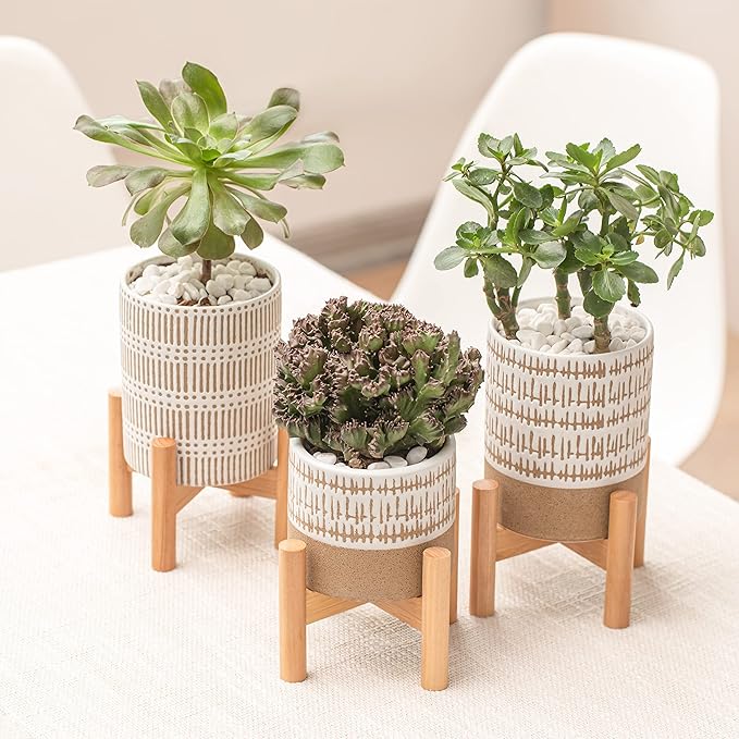 Set of 3 mini planters with stands | small plant pots with stands | small plant stands with pots for indoor plants or herbs | 3 mid century planters with stands | Plants not included
