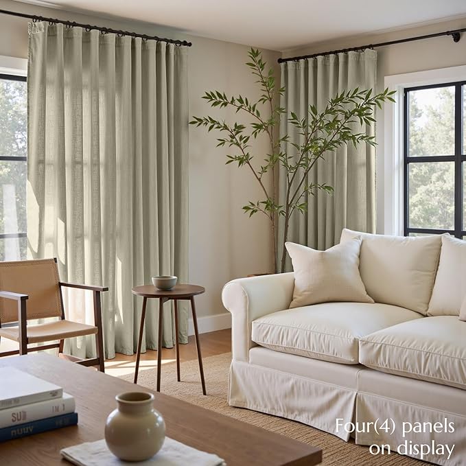 jinchan Linen Blend Curtains 96 inch Length 2 Panels for Bedroom Living Room, Floor to Ceiling 50 inch Wide Farmhouse Drapes with Rod Pocket Back Tab(50W x 96L, Light Green)