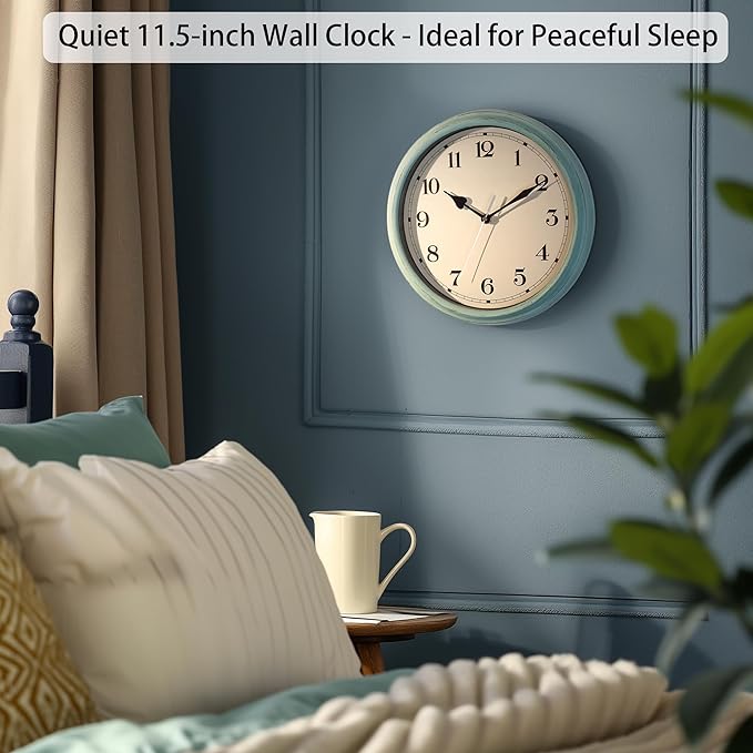 AYRELY® Decorative Vintage Wall Clock - 11Inch Silent Non-Ticking Clocks Battery Operated - Classic Decor for Living Room, Farmhouse, Kitchen, Bedroom, Bathroom (Classic Blue)