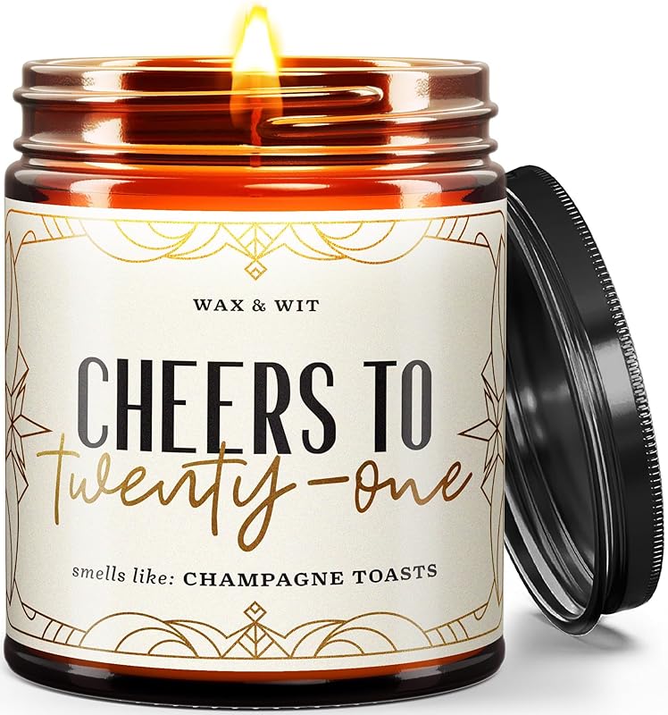 Wax & Wit 21st Birthday Gifts for Her, Happy Birthday Candles - Scented with Champagne Bubbles - 21 Year Old Gift Ideas – 9oz, Soy Wax, 50 Hour Burn, Premium Candle