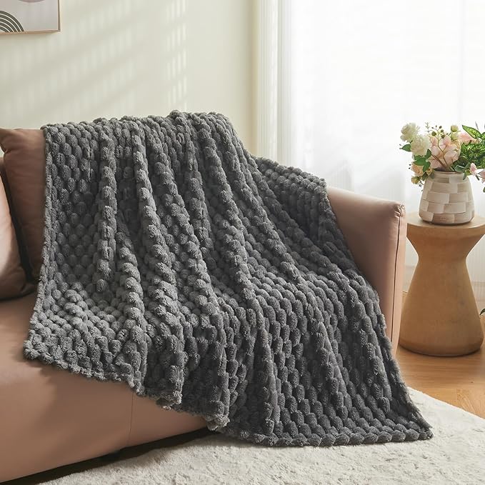 NEWCOSPLAY Super Soft Twin Blanket Grey Premium Silky Flannel Fleece 3D Clouds Stylish Jacquard Lightweight Bed Blanket All Season Use 350GSM (Grey, Twin(60"x80"))