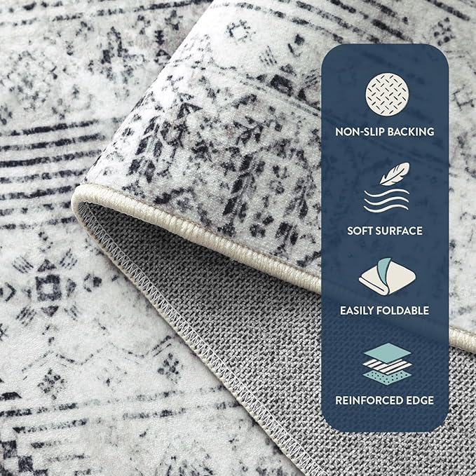 Lahome Long Hallway Runner Rug 10ft, Abstract Machine Washable Kitchen Rugs, Soft Non-Slip Gray Carpet Runner for Bathroom Laundry Room Office Sliding Door Entrance