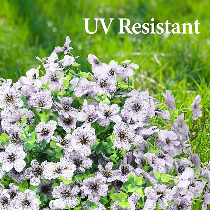 Artificial Flowers Outdoor Faux Plants UV Resistant 12 Bundles Fake Patio Flowers Plastic Greenery Plnats Outside Bulk for Spring Garden Hanging Planter Home Vase Decor, White