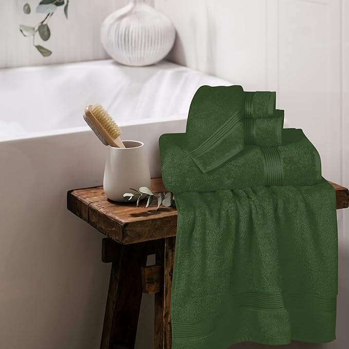 Belizzi Home Ultra Soft 6 Pack Cotton Towel Set, Contains 2 Bath Towels 28x55 inch, 2 Hand Towels 16x24 inch & 2 Wash Coths 12x12 inch, Ideal Everyday use, Compact & Lightweight - Olive Green