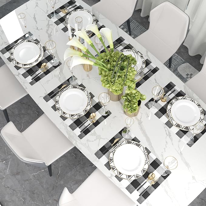 Black & White 2 Side Cotton Buffalo Check Placemats Set of 4 Heat Resistant Dining Table Place Mats for Kitchen Table, 12 x 18 inches