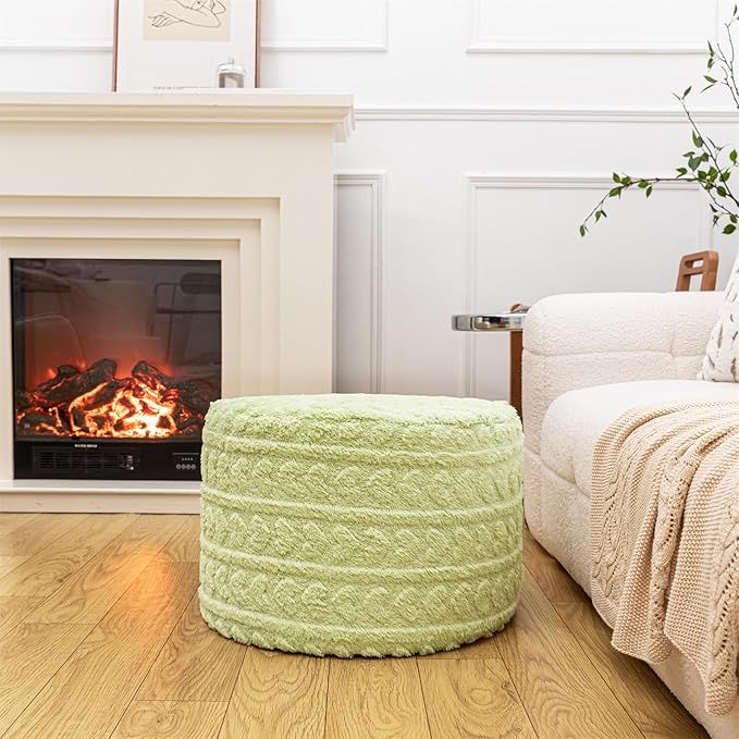 Round Pouf Ottoman Foot Rest 20x14 Inches Soft Heart Printed Footstool Ottomans for Living Room Comfort Foam Stuffed Poofs Perfect to Rest Your Feet for Couch Desk Sage Green