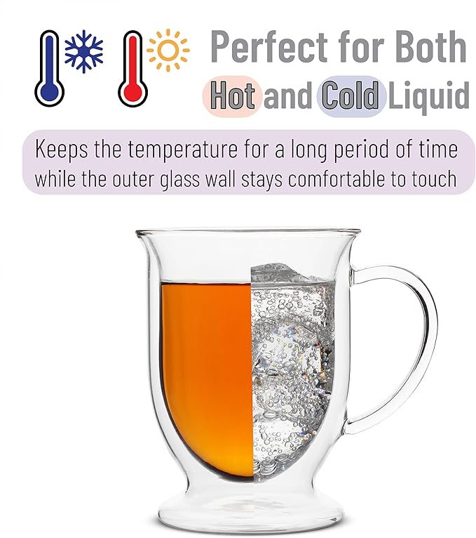 BTaT- Coffee Mug Set of 4 (12oz, 350ml) Double Wall Glass Coffee Cups, Tea Cups, Beer Glasses, Clear Mugs, Glass Cups