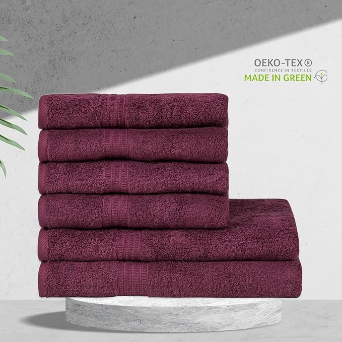 HOMELOVER 6 Piece Towel Set - 100% Organic Cotton 2 Bath Towels & 4 Hand Towels - 500 GSM, Hotel & Spa Quality, Soft, Quick Dry, Highly Absorbent Bathroom Essentials (Plum Purple)