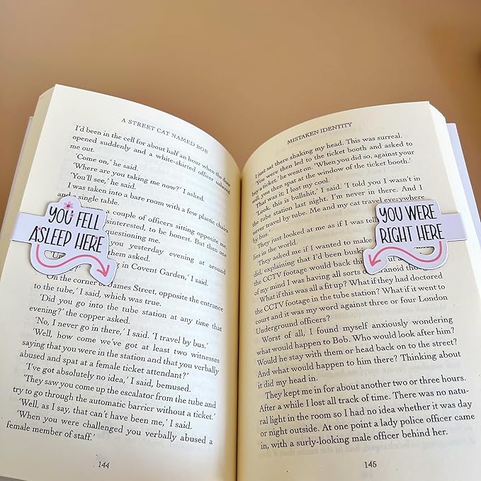 2 Pcs Water-Resistant Magnetic Bookmarks for Book Lovers, Bookworm, Page Markers for Students Teachers Reading (You Fell Asleep Here & You were Right Here)