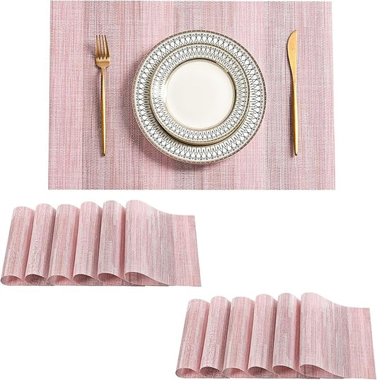 Leetaltree Misty Rose Placemats Set of 12 - Heat Resistant Non-Slip Place mats for Dining Table, Washable Durable PVC Vinyl Woven Table Mats(Misty Rose, 12)