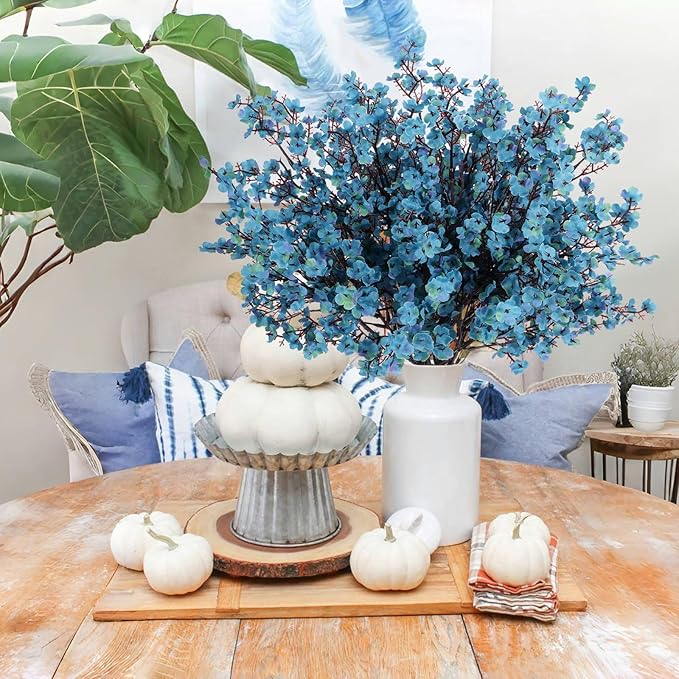 AILANDA 12Pcs Fall Babys Breath Artificial Flowers Faux Gypsophila Bouquet Real Touch European Fake Silk Flowers for Home Wedding Bouquets Floral Arrangement Party Vase Autumn Table Decor (Fall Blue)