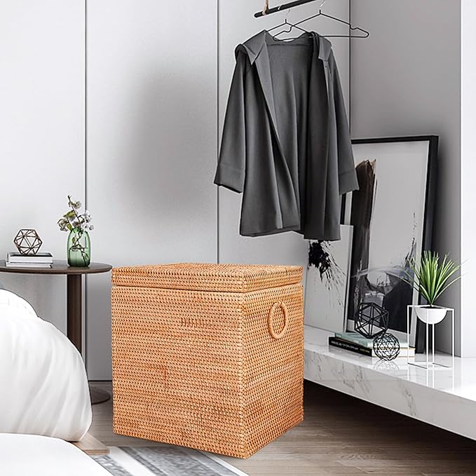 Rattan Laundry Hamper With Removable Liner Bag, Rattan Laundry Basket With Handles(16.5" L×13"W×18"H)