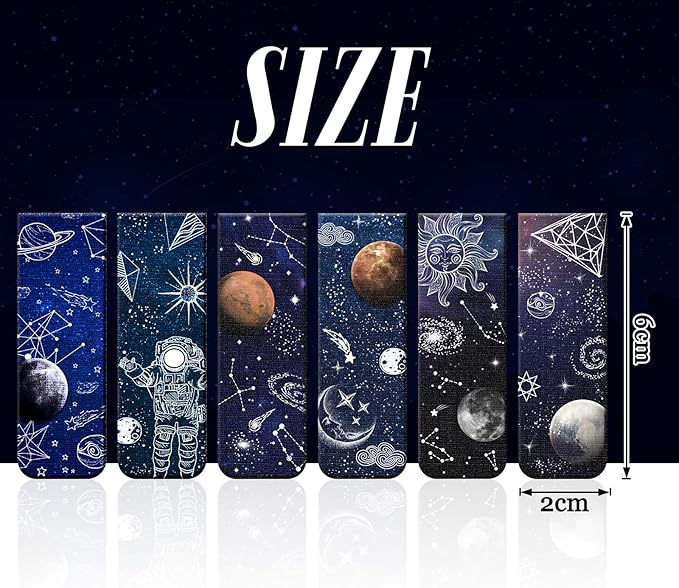 12 Pieces Magnetic Bookmarks Space Moon Roaming Bookmarks Magnetic Page Clip Space Assorted Book Markers Set for Students Reading, 12 Styles