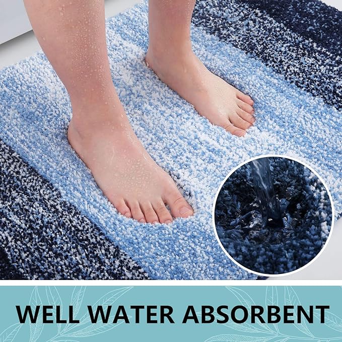 Arotive Microfiber Bathroom Rugs, Shaggy Soft and Absorbent Bath Rug, Non-Slip, Thick Plush Machine Washable Dry Bath Mats for Bathroom, Tub and Shower, 44x32, Blue