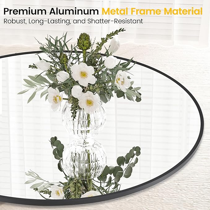 IDEALHOUSE 20 Inch Black Round Wall Mirror, Circle Mirror Metal Frame for Bathroom, Vanity, Entryway, Bedroom, Living Room, Wall Mounted Modern Rustic Decor