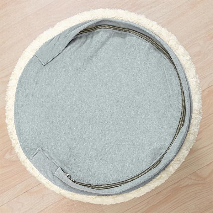 Modern Round Ottoman Multifunctional Floor Pouf Ottoman Foot Rest Footrest Stool Pouf Foot Stool for Living Room Bedroom Ivory