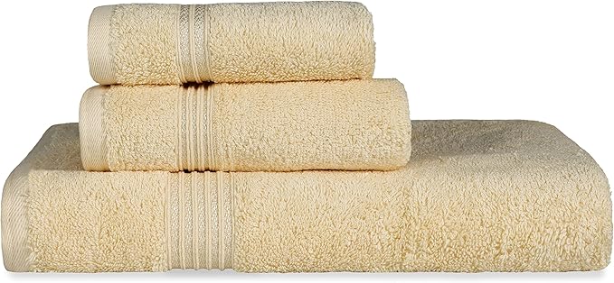 Superior Egyptian Cotton 3-Piece Towel Set, Basic Towels For Bathroom, Home Decor, Guest Bath, Shower, Apartment, Included 1 Face, 1 Hand, 1 Bath Towel, Washcloth, Quick Dry, Canary
