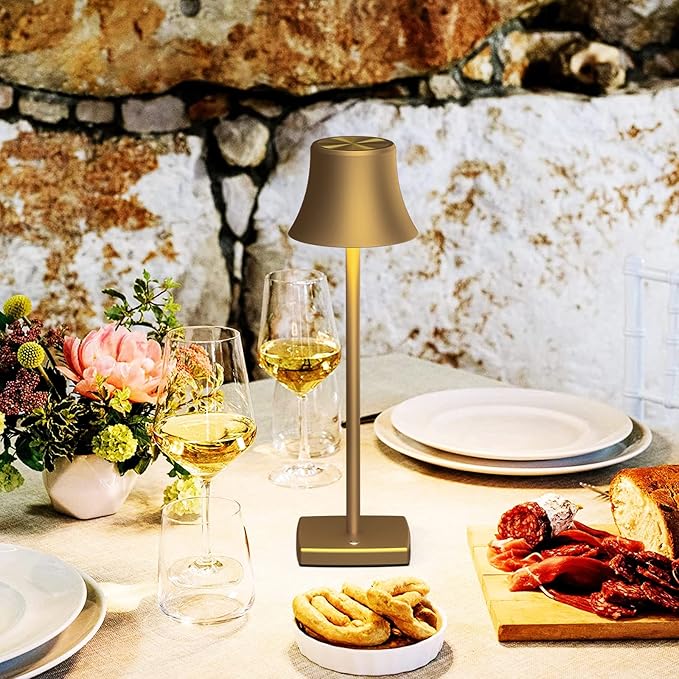 SAKRINGT 2 Pack LED Cordless Table Lamps Rechargeable,5000mAh Battery Operated Table Light,3 Color Stepless Dimming,Portable Small Desk Lamp in Aluminum for Party Patio Restaurant Indoor/Outdoor
