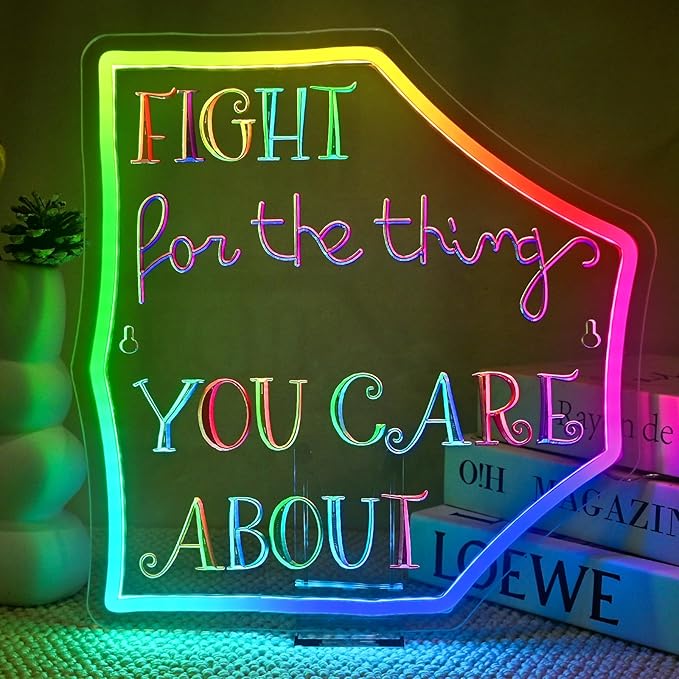 Fight For The Thing You Care About Neon Sign Classroom Neon Lights For Wall Decor Dimmable Colorful Light Up Sign For Bedroom Library Classroom Reading Study Room Decoration Boy Girls Gifts