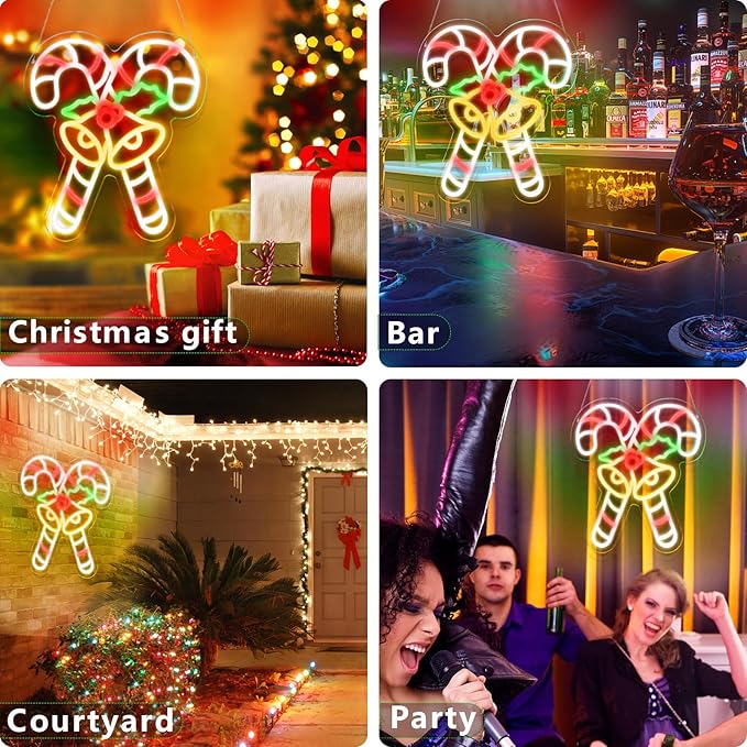 KHK Christmas Stick Neon Signs for Wall Decor Xmas LED Christmas Hat LED Sign, USB Powered Dimmable Switch for Indoor Party Kids Bedroom Wedding Bar Pub Club Birthday Party Gift(15 * 13in)