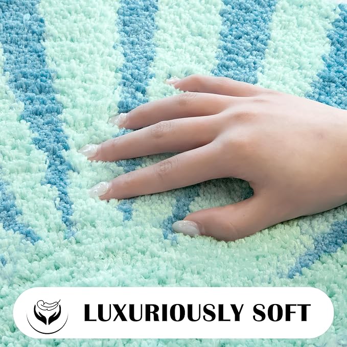 Blue Beach Long Bathroom Rugs Runner Non Slip Washable Cute Coastal Bath Mats Rugs for Bathroom Floor Nautical Fluffy Plush Soft Absorbent Farmhouse Carpet for Shower, Tub, 20x47 inch