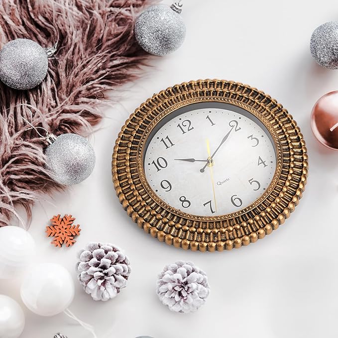 Bekith Wall Clock 12 Inch Silent Non-Ticking Retro Wall Clocks Battery Operated, Round Vintage Decorative Clock for Kitchen, Home, Office, Bedroom, Living Room, Bathroom, School