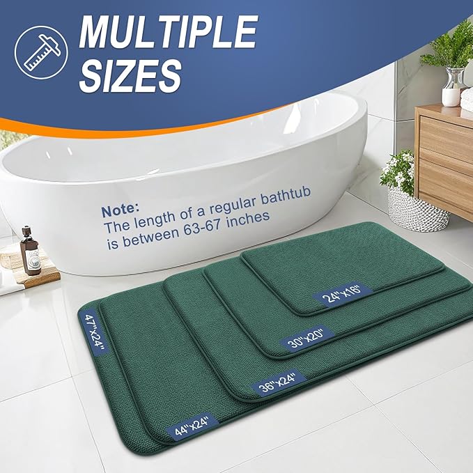 OLANLY Thick Memory Foam Bath Mat Rug 24x16, Extra Soft Absorbent Bathroom Rug, Quick Dry Bath Mats, Non-Slip, Washable Carpet for Bathroom, Tub and Shower, Home Decor Accessories, Blackish Green